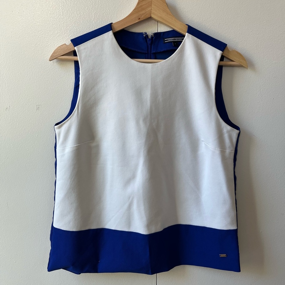 Tommy Hilfiger White and Blue Colorblock Blouse